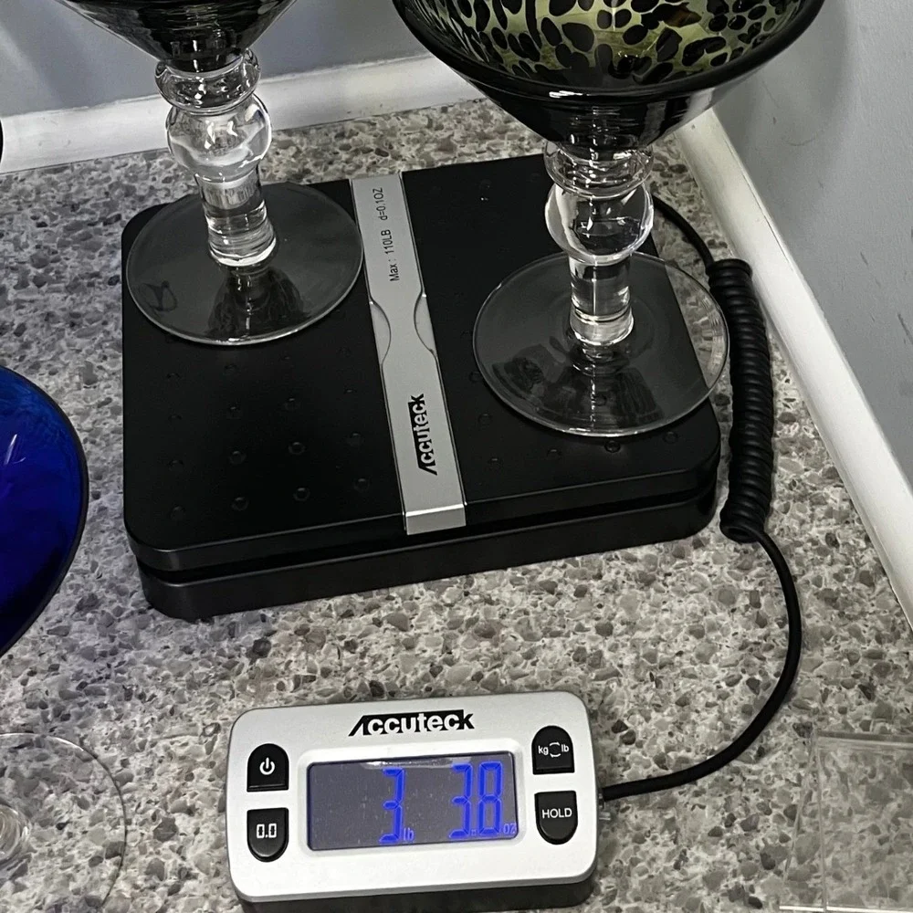 Pier 1 Hand Blown Martini Glasses Green Black Swirl Leopard Tortoise Set of 3